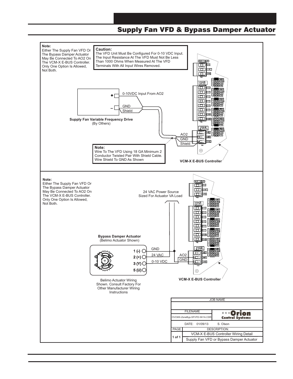 Vcm-x e-bus controller wiring, Supply fan vfd & bypass damper actuator, Vcm-x component & systems wiring | Orion System VCM-X E-BUS Component User Manual | Page 39 / 128