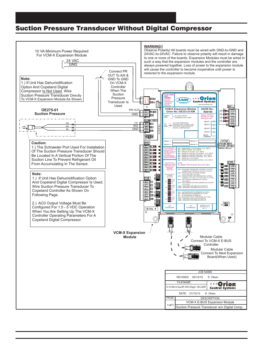 Vcm-x expansion module wiring, Vcm-x component & systems wiring 44, Vcm-x expansion module | Suction pressure transducer w/o digital comp, Vcm-x e-bus expansion module, Directly to vcm-x expansion module as shown | Orion System VCM-X E-BUS Component User Manual | Page 44 / 128