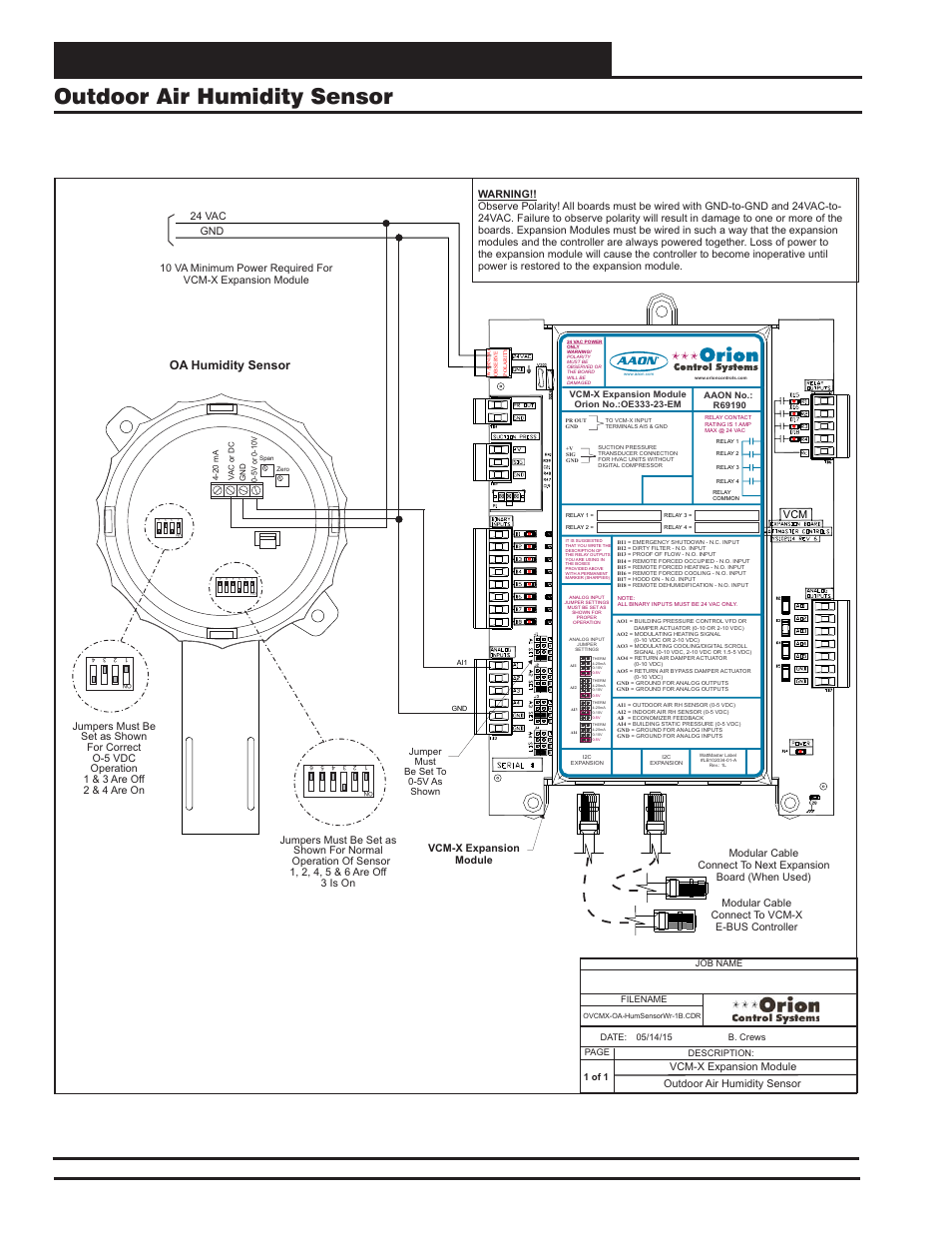 Vcm-x expansion module wiring, Outdoor air humidity sensor, Vcm-x component & systems wiring 48 | Zone, Oa humidity sensor, Vcm-x expansion module outdoor air humidity sensor, Vcm-x expansion module | Orion System VCM-X E-BUS Component User Manual | Page 48 / 128