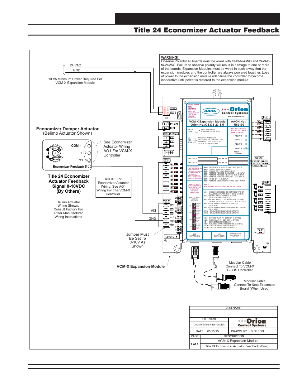 Vcm-x expansion module wiring, Title 24 economizer actuator feedback, Vcm-x component & systems wiring | Vcm-x expansion module | Orion System VCM-X E-BUS Component User Manual | Page 51 / 128