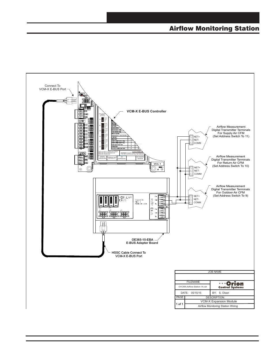 Vcm-x expansion module wiring, Airflow monitoring station, Vcm-x component & systems wiring | Gtc116 series, greentrol, Ga-200-n series, and paragon microtrans, Vcm-x e-bus controller | Orion System VCM-X E-BUS Component User Manual | Page 57 / 128