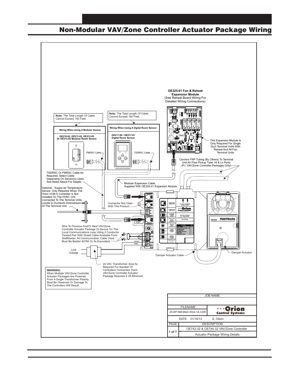 Modular & non-modular vav/zone controller wiring, Vcm-x component & systems wiring, Override alarm | 1 of 7, Filename date: s. olson description: page job name, Zcap-nm-main-wire-1a.cdr | Orion System VCM-X E-BUS Component User Manual | Page 61 / 128