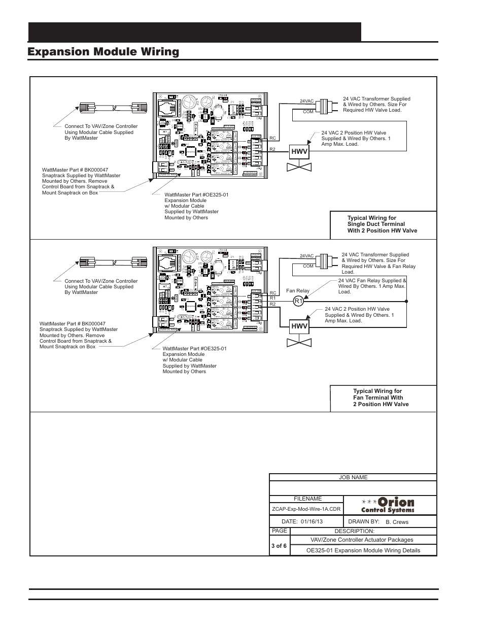 Modular & non-modular vav/zone controller wiring, Expansion module wiring, Vcm-x component & systems wiring 64 | Zone, Fan relay, Zcap-exp-mod-wire-1a.cdr | Orion System VCM-X E-BUS Component User Manual | Page 64 / 128