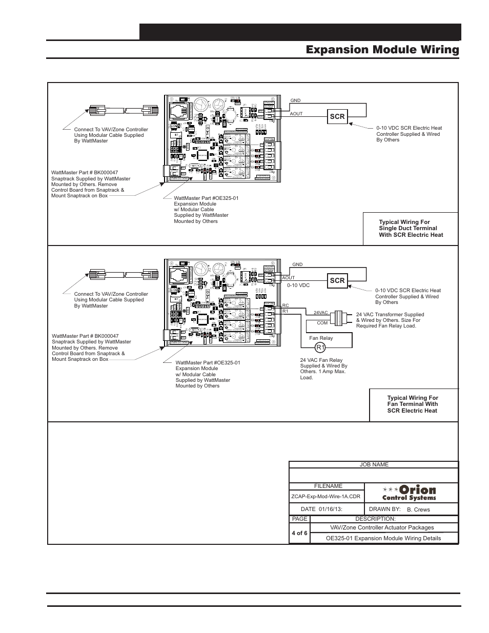 Modular & non-modular vav/zone controller wiring, Expansion module wiring, Vcm-x component & systems wiring | Fan relay, Zcap-exp-mod-wire-1a.cdr | Orion System VCM-X E-BUS Component User Manual | Page 65 / 128