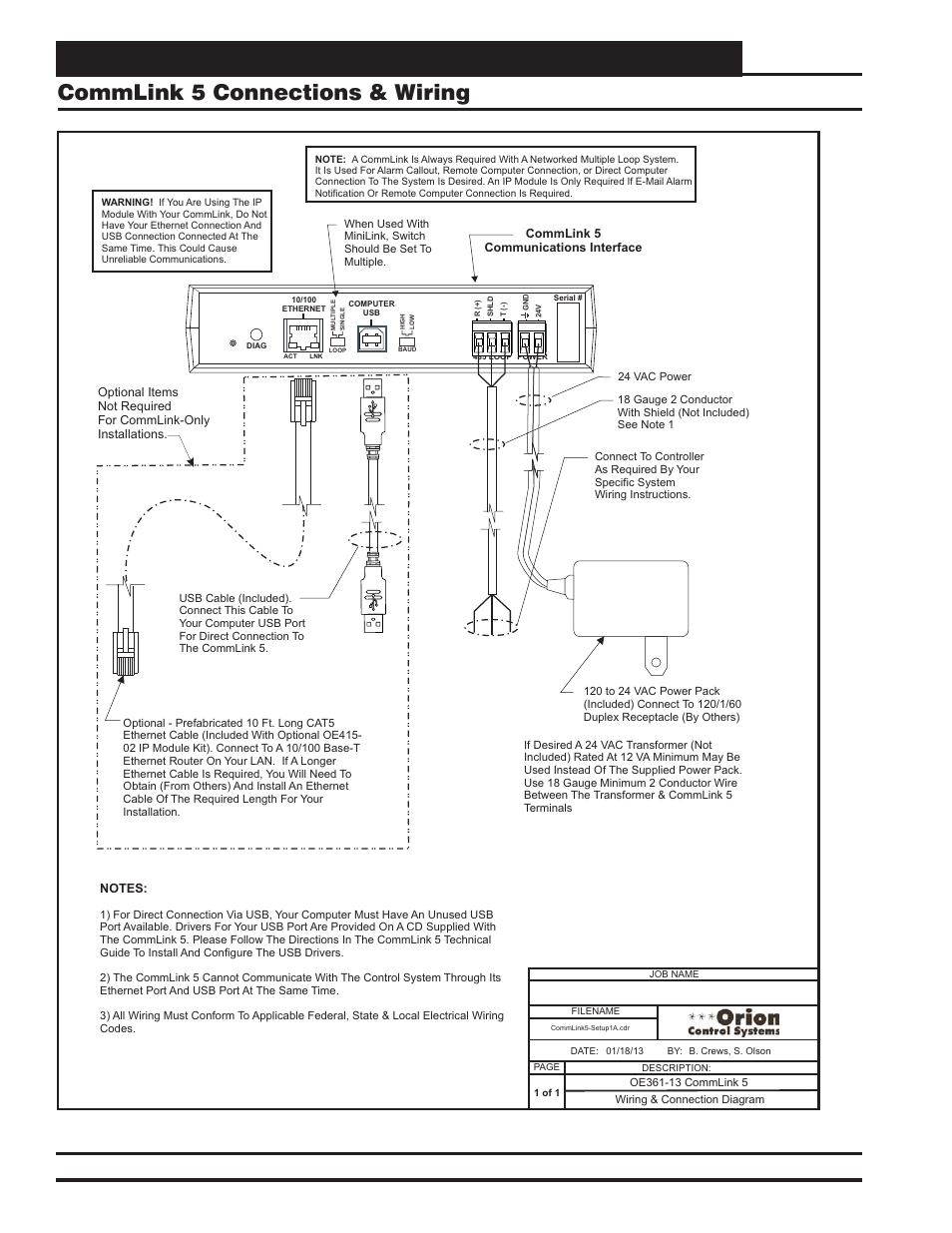 Communication devices, Commlink 5 connections & wiring, Vcm-x component & systems wiring 76 | Orion System VCM-X E-BUS Component User Manual | Page 76 / 128