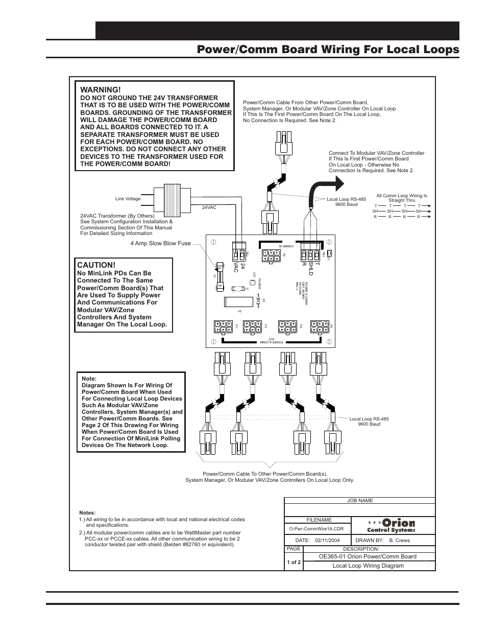 Vcm-x component & systems wiring 83, Warning, Caution | Orion System VCM-X E-BUS Component User Manual | Page 83 / 128