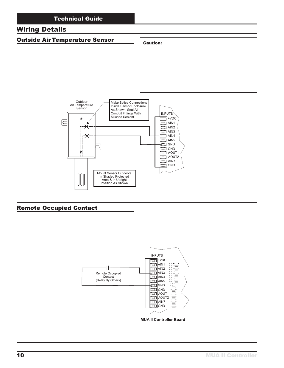 Wiring details, Technical guide mua ii controller 10 outside air, Temperature sensor | Remote occupied contact | Orion System MUA II Controller User Manual | Page 10 / 24