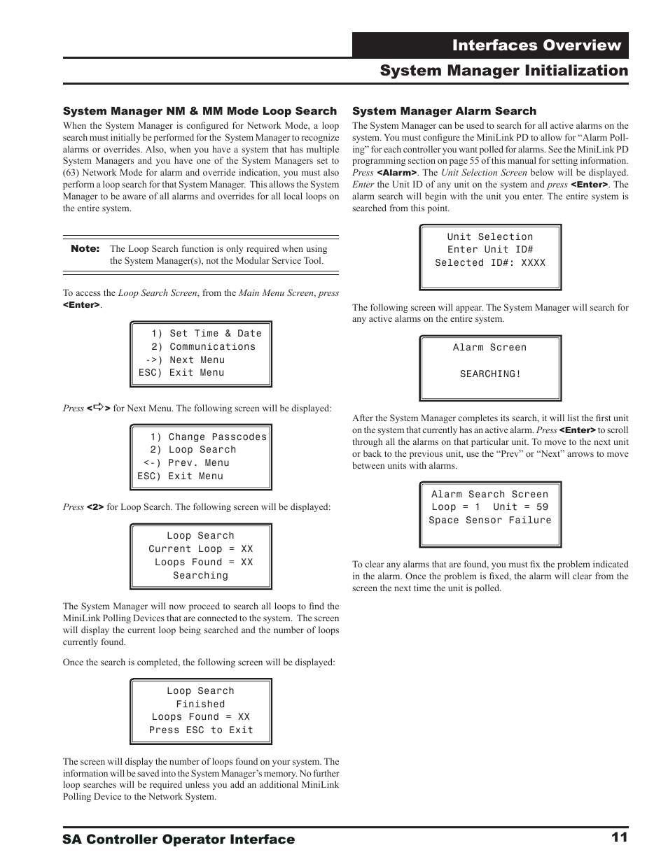 Interfaces overview, System manager initialization, Sa controller operator interface | Orion System SA Controller User Manual | Page 11 / 68