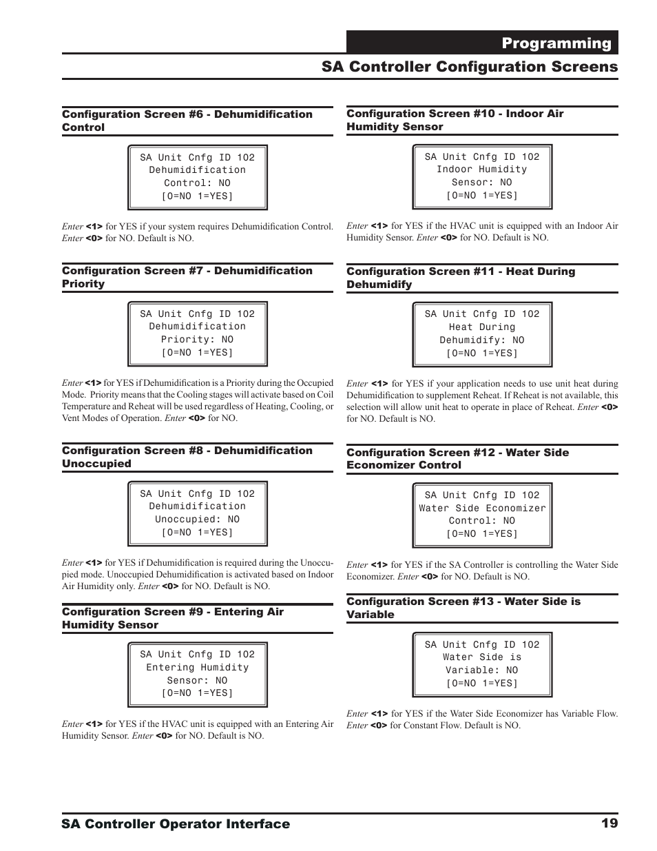 Programming, Sa controller confi guration screens, Sa controller operator interface | Orion System SA Controller User Manual | Page 19 / 68