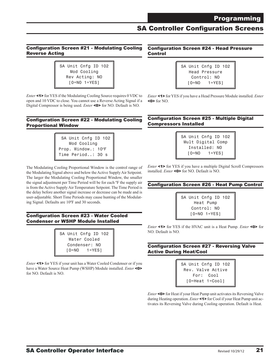 Programming, Sa controller confi guration screens, Sa controller operator interface | Orion System SA Controller User Manual | Page 21 / 68