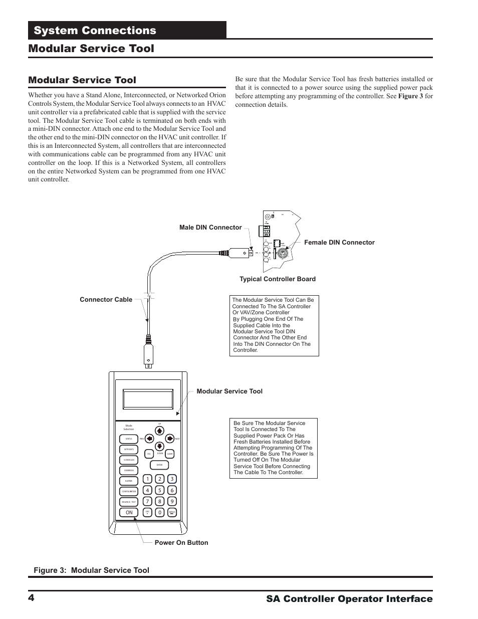 System connections, Modular service tool, Zone | Figure 3: modular service tool | Orion System SA Controller User Manual | Page 4 / 68