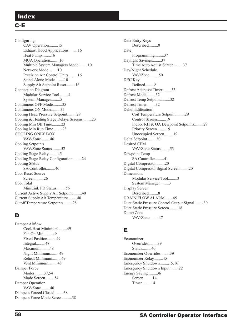 Index | Orion System SA Controller User Manual | Page 58 / 68