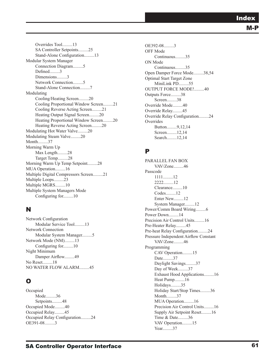 Index | Orion System SA Controller User Manual | Page 61 / 68
