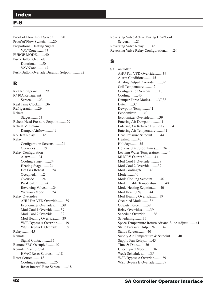 Index | Orion System SA Controller User Manual | Page 62 / 68