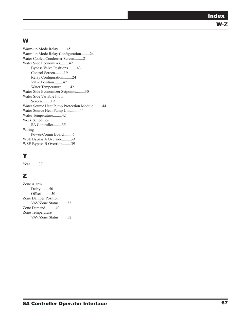 Index, W-z w | Orion System SA Controller User Manual | Page 67 / 68