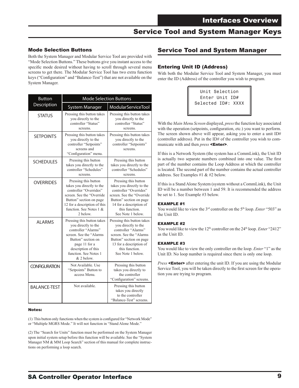 Interfaces overview, Service tool and system manager keys, Sa controller operator interface | Service tool and system manager | Orion System SA Controller User Manual | Page 9 / 68