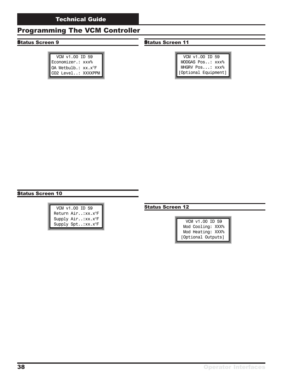 Programming the vcm controller, Technical guide operator interfaces 38 | Orion System VCM User Manual | Page 38 / 52