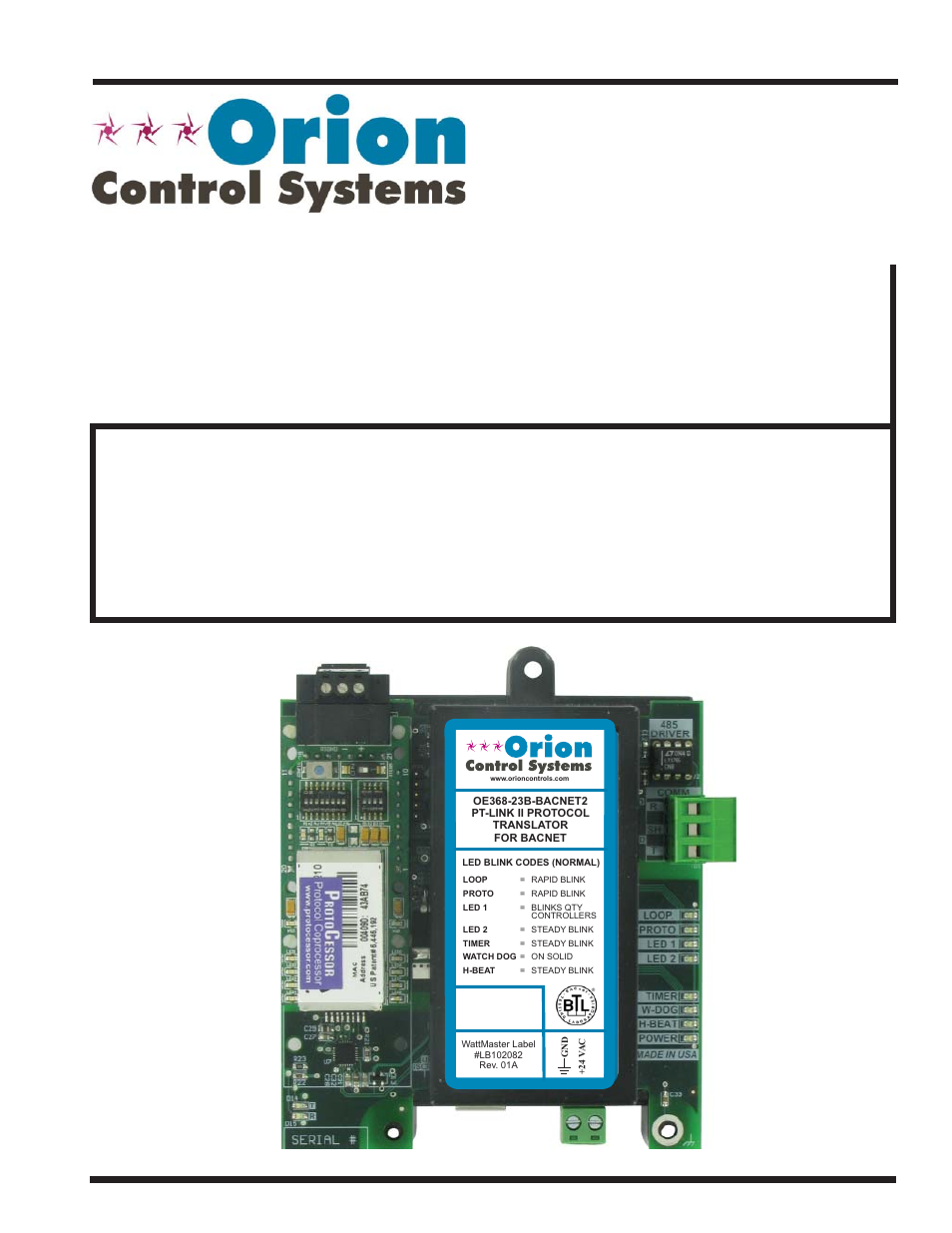 Orion System PT-Link II BACnet2 User Manual | 60 pages