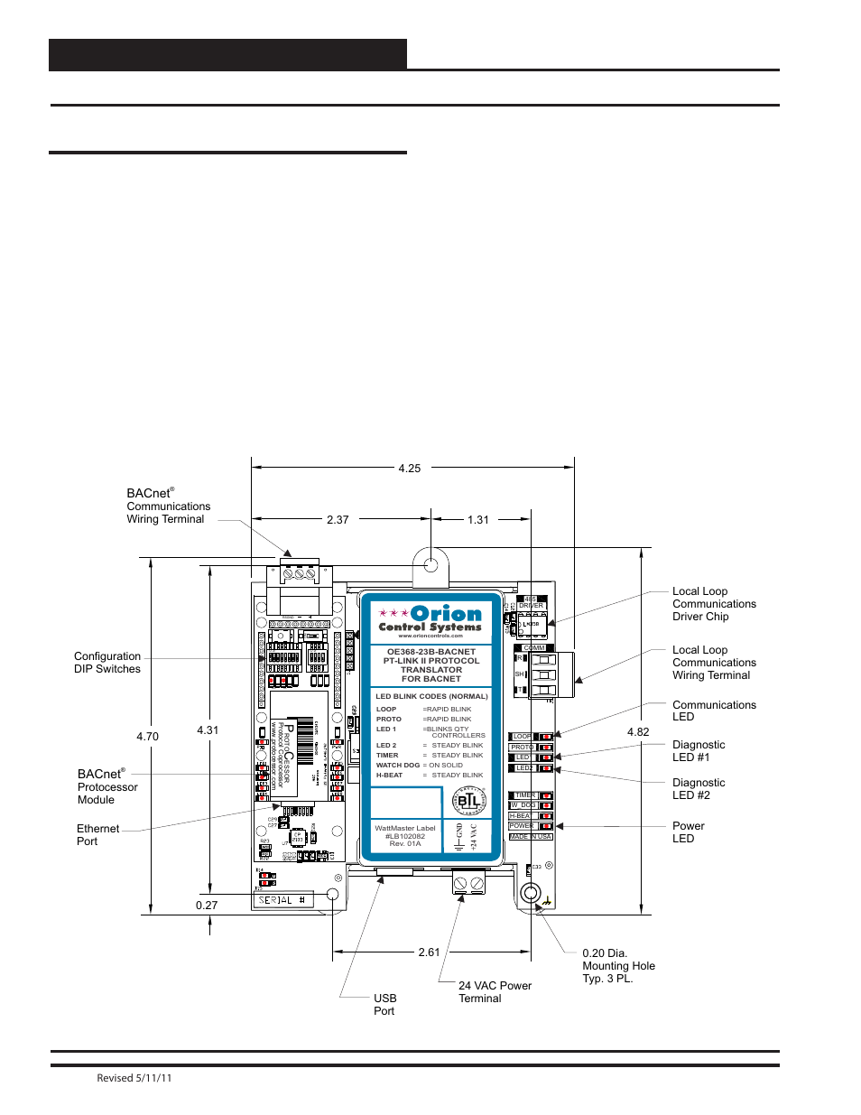 Setting up your pt-link ii, Pt-link ii bacnet, Technical guide pt-link ii interface 4 | Quick guide, Figure 1: pt-link ii bacnet, Dimensions and components | Orion System PT-Link II BACnet2 User Manual | Page 4 / 60