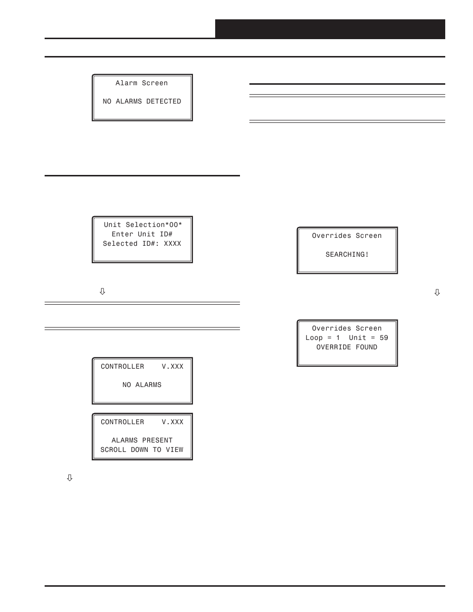 Modular system manager sd, Unit alarm search and override search, Vav/cav/mua operator interface sd | Unit alarm search, System manager override search | Orion System VAV II Controller v.1 User Manual | Page 21 / 80