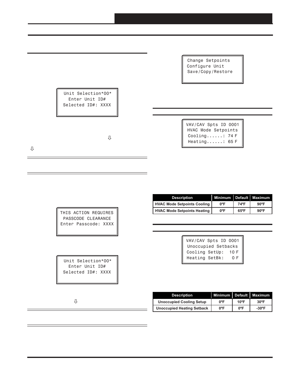 Vav/cav controller setpoints, Vav/cav setpoint screens, Vav/cav/mua operator interface sd | Setpoints - general procedures | Orion System VAV II Controller v.1 User Manual | Page 31 / 80
