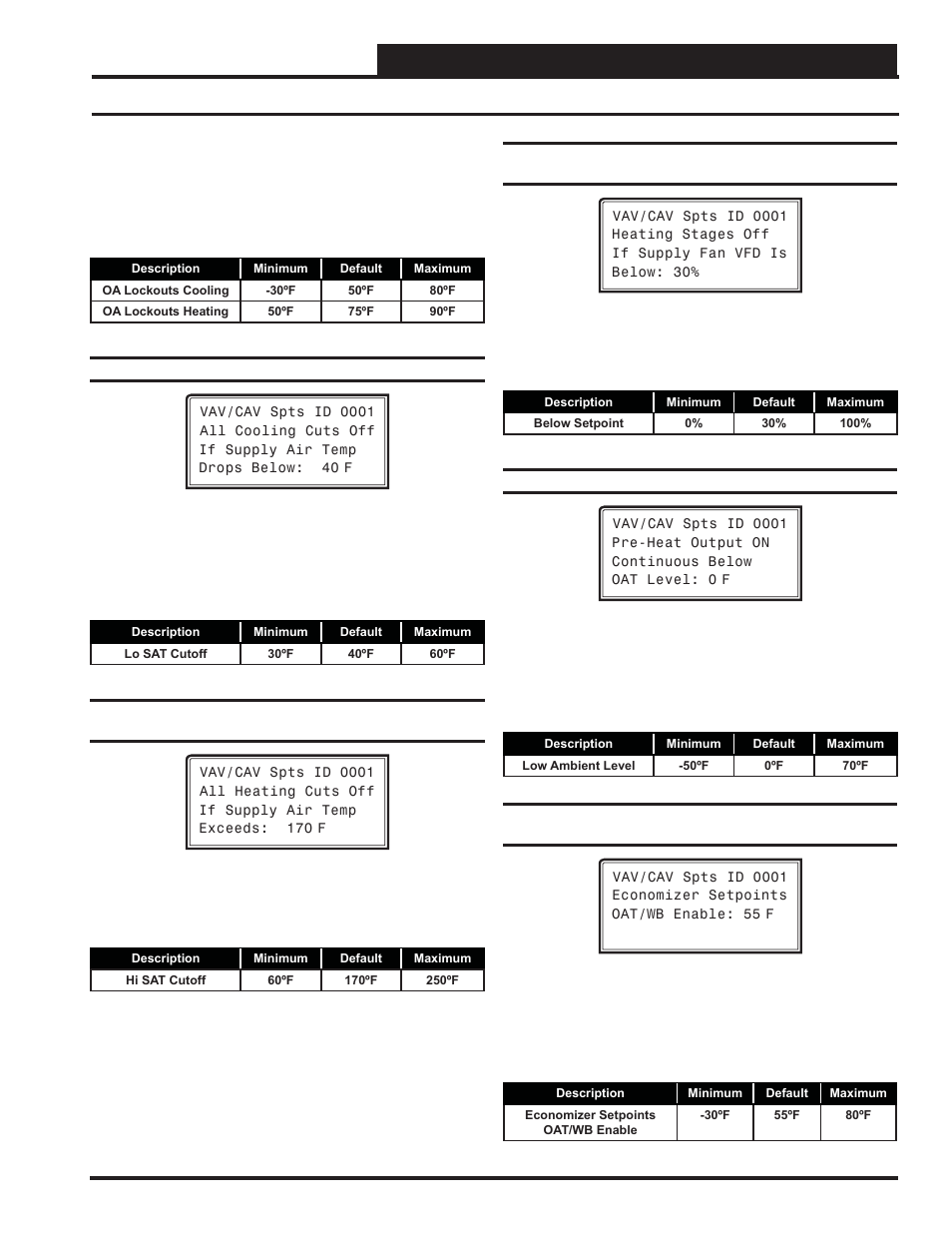 Vav/cav controller setpoints, Vav/cav setpoint screens, Vav/cav/mua operator interface sd | Orion System VAV II Controller v.1 User Manual | Page 33 / 80