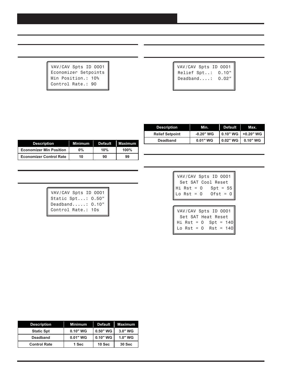 Vav/cav controller setpoints, Vav/cav setpoint screens, Vav/cav/mua operator interface sd 34 | Orion System VAV II Controller v.1 User Manual | Page 34 / 80