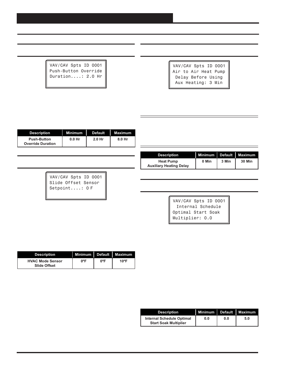 Vav/cav controller setpoints, Vav/cav setpoint screens, Vav/cav/mua operator interface sd 36 | Orion System VAV II Controller v.1 User Manual | Page 36 / 80