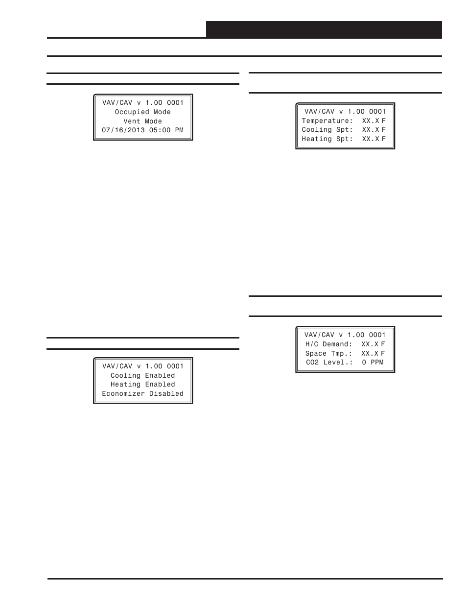 Vav/cav controller status, Vav/cav status screens, Vav/cav/mua operator interface sd 39 | Orion System VAV II Controller v.1 User Manual | Page 39 / 80