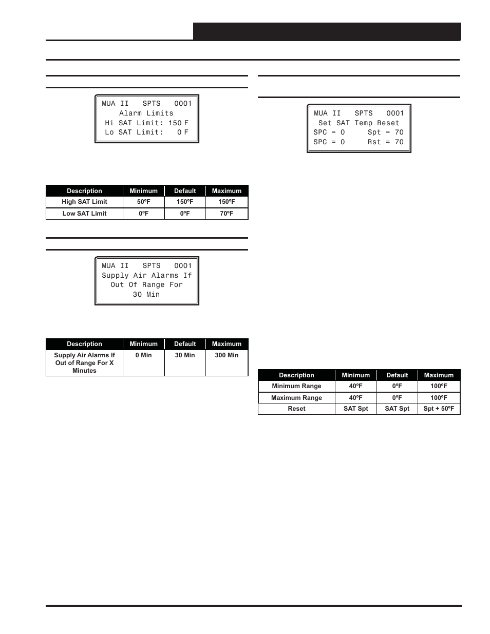 Mua ii controller setpoints, Mua ii setpoint screens, Vav/cav/mua operator interface sd | Orion System VAV II Controller v.1 User Manual | Page 47 / 80