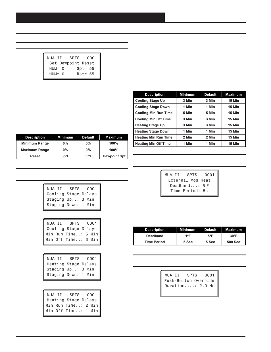 Mua ii controller setpoints, Mua ii setpoint screens, Vav/cav/mua operator interface sd 48 | Orion System VAV II Controller v.1 User Manual | Page 48 / 80