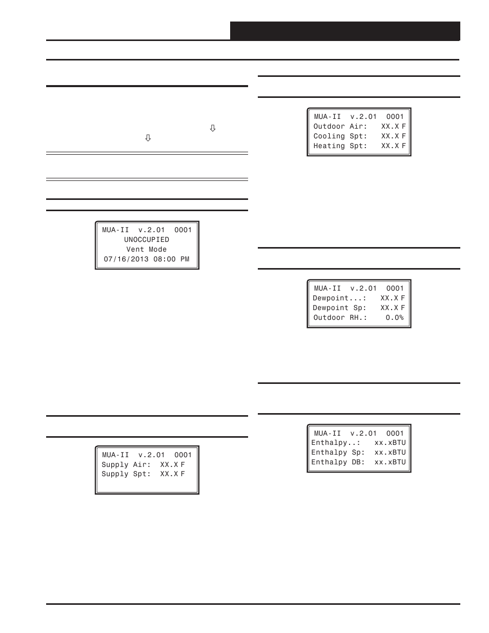Mua ii controller status, Mua ii status screens, Vav/cav/mua operator interface sd | Status | Orion System VAV II Controller v.1 User Manual | Page 51 / 80