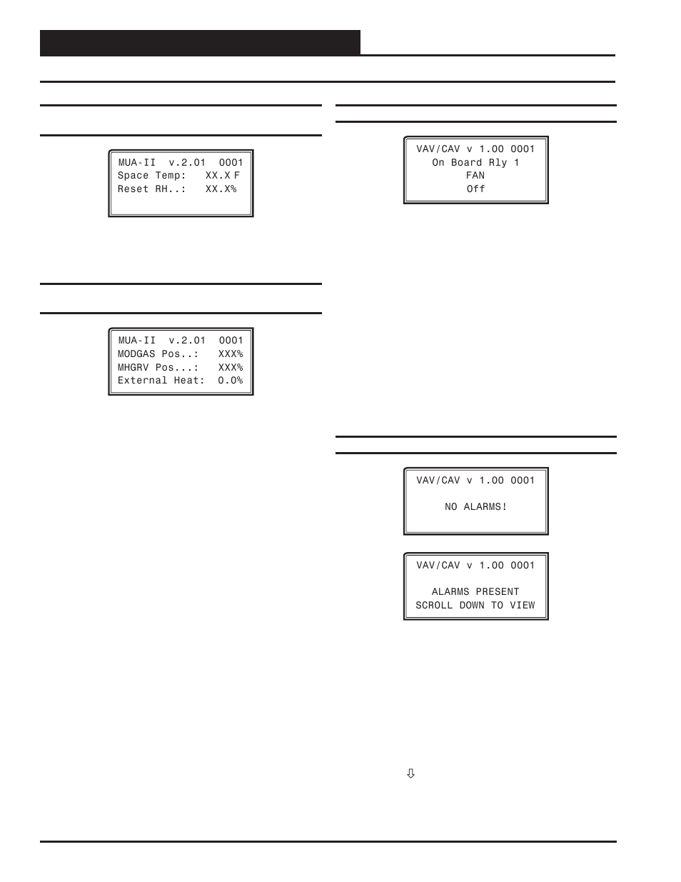 Mua ii controller status, Mua ii status screens, Vav/cav/mua operator interface sd 52 | Orion System VAV II Controller v.1 User Manual | Page 52 / 80