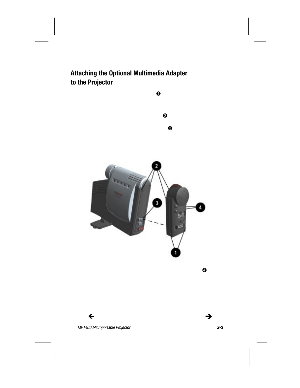 Attaching the adapter to the projector | Compaq MP1400 User Manual | Page 36 / 69
