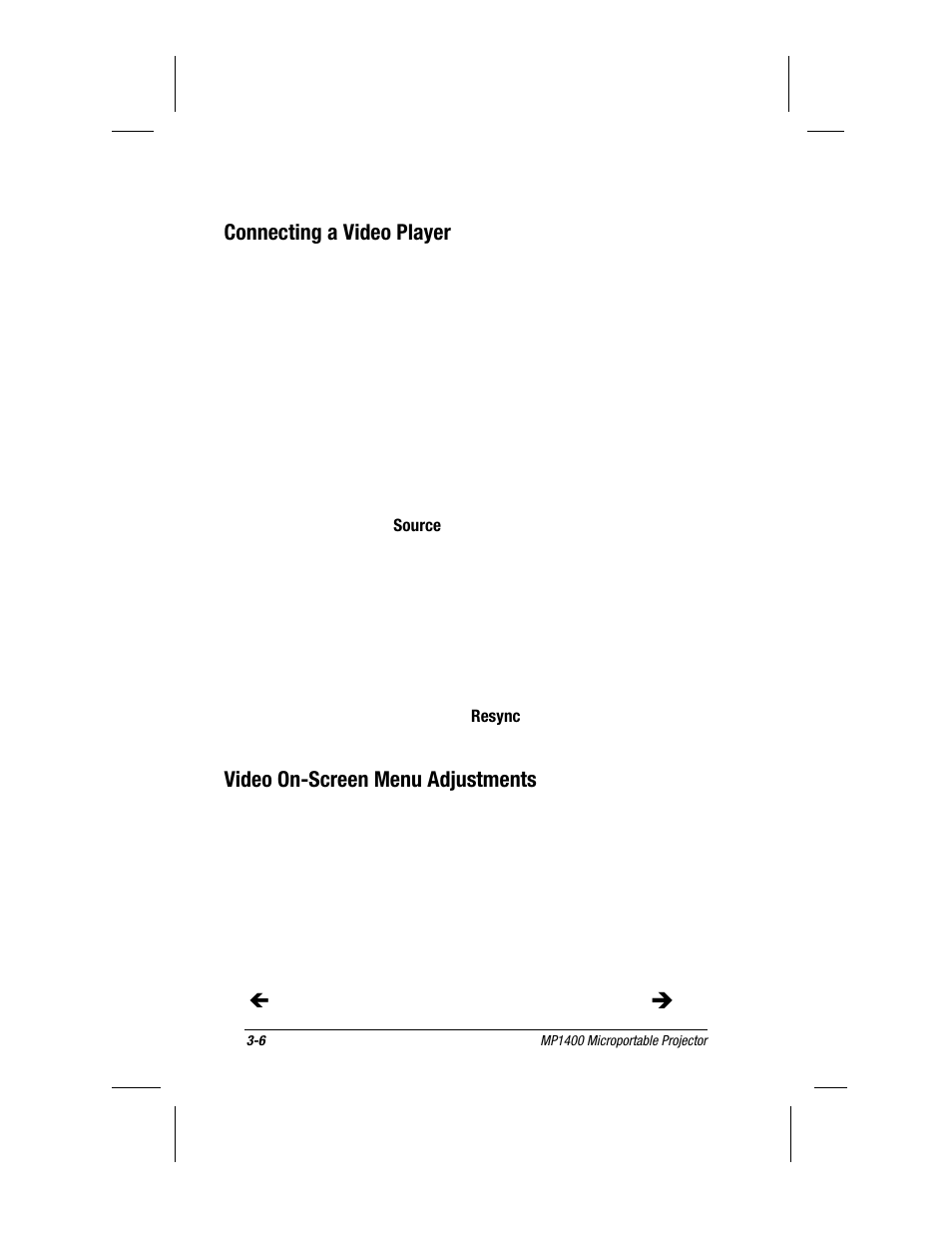 Connecting a video player, Video on-screen menu adjustments | Compaq MP1400 User Manual | Page 39 / 69