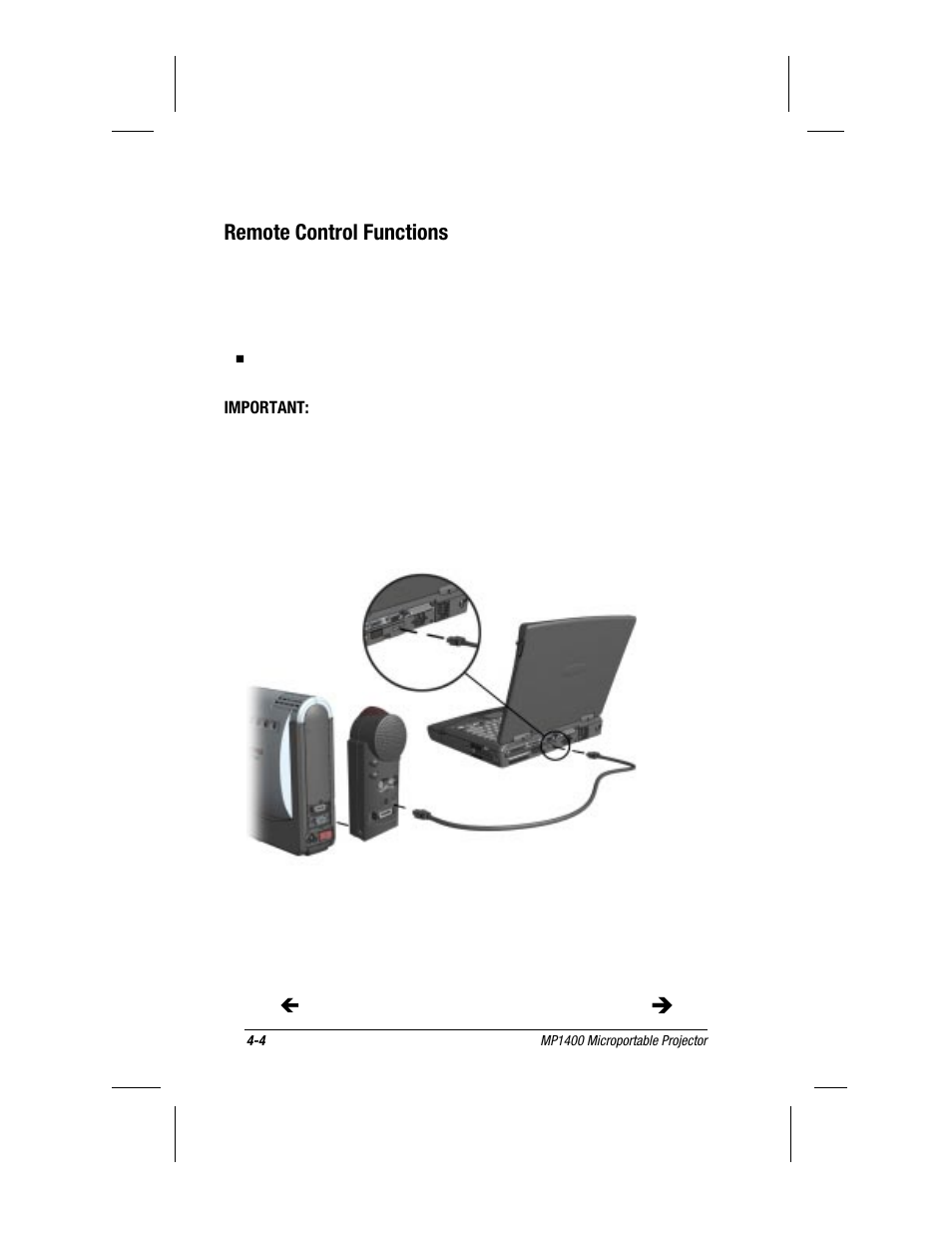 Remote control functions | Compaq MP1400 User Manual | Page 45 / 69