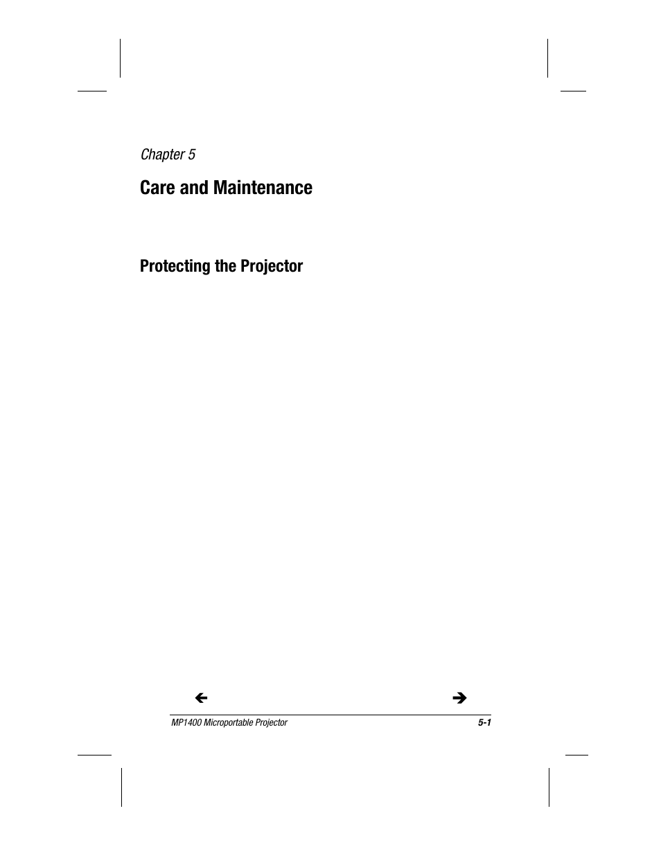 Chapter 5, Care and maintenance, Protecting the projector | Compaq MP1400 User Manual | Page 49 / 69