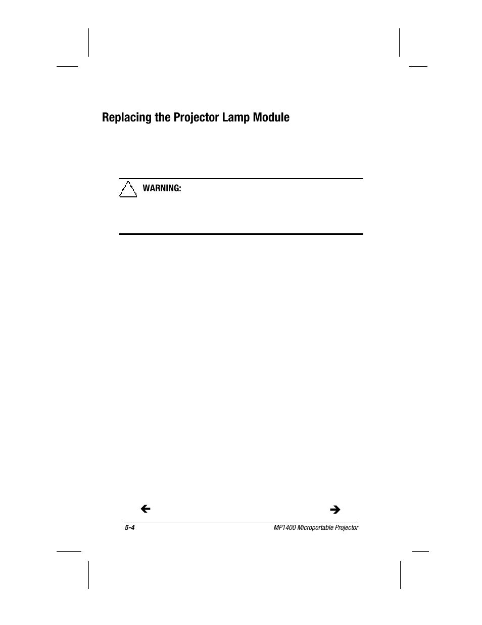 Replacing the projector lamp module | Compaq MP1400 User Manual | Page 52 / 69