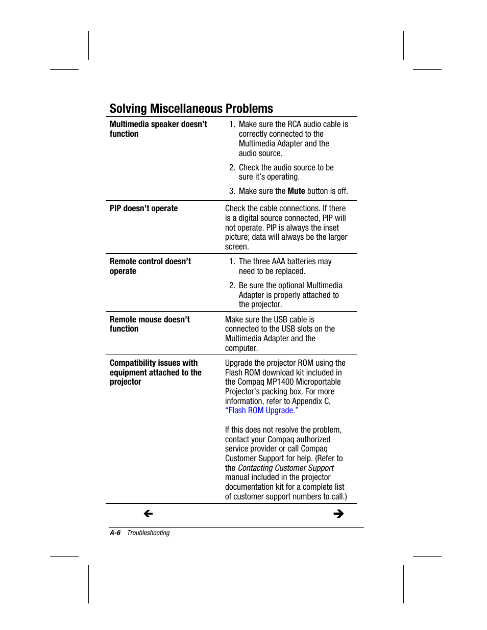 Solving miscellaneous problems | Compaq MP1400 User Manual | Page 60 / 69