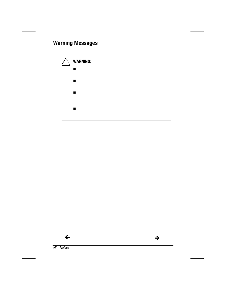Warning messages | Compaq MP1400 User Manual | Page 7 / 69