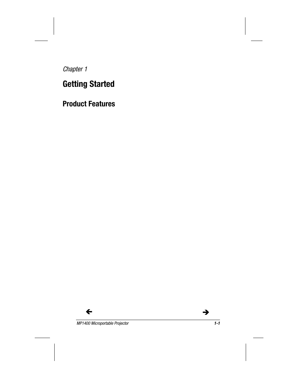 Chapter 1, Getting started, Product features | Compaq MP1400 User Manual | Page 8 / 69