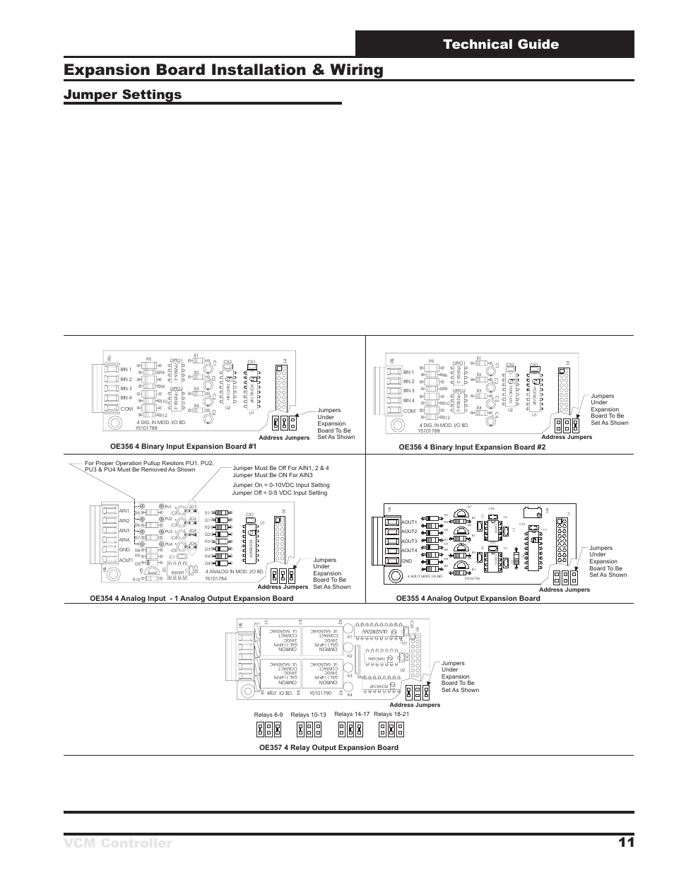 Expansion board installation & wiring, Vcm controller technical guide 11, Jumper settings | Philips | Orion System VCM Controller User Manual | Page 11 / 60