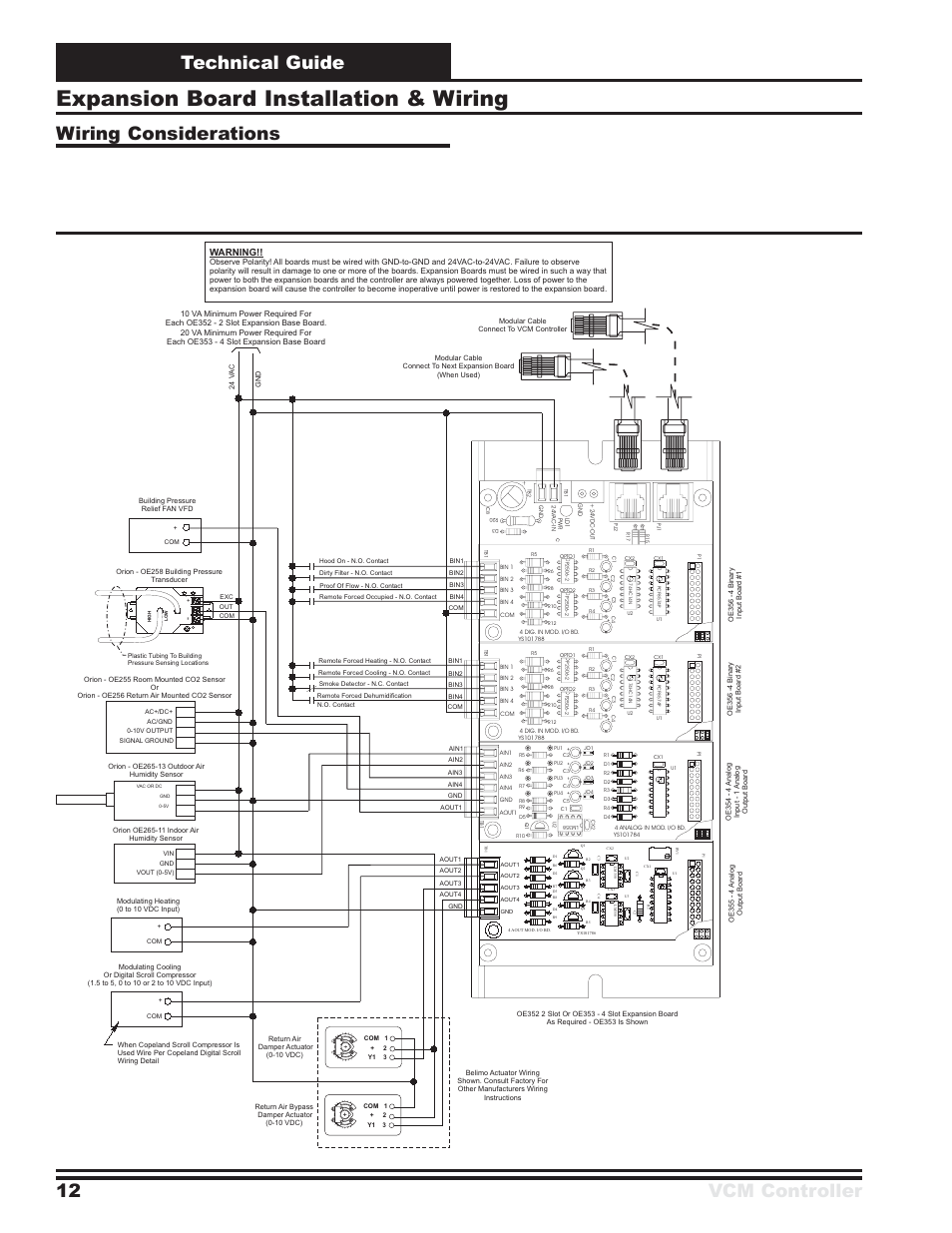 Expansion board installation & wiring, Technical guide vcm controller 12, Wiring considerations | Orion System VCM Controller User Manual | Page 12 / 60