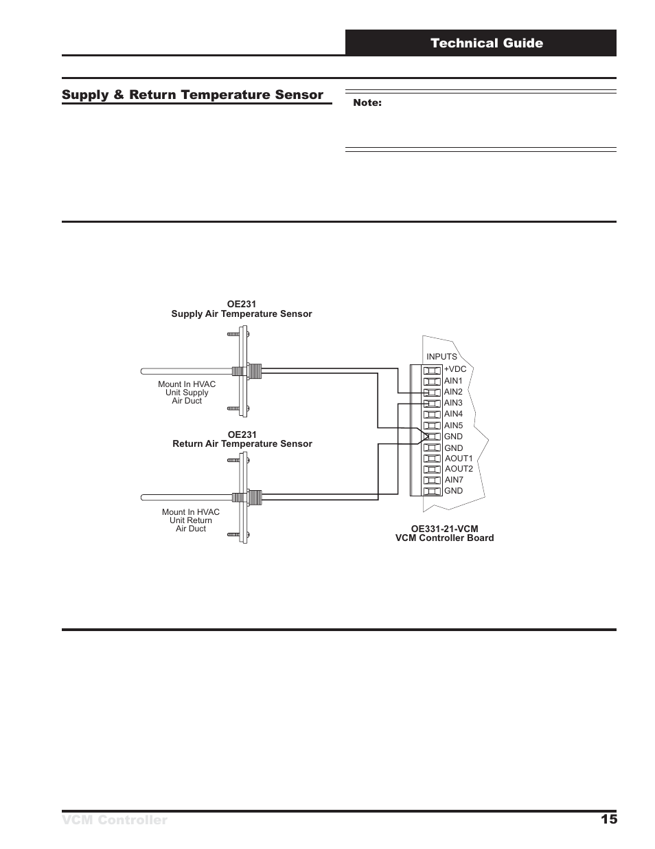 Vcm controller technical guide 15, Supply & return temperature sensor | Orion System VCM Controller User Manual | Page 15 / 60