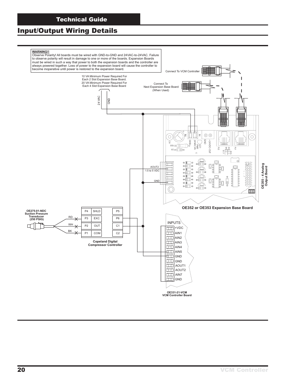 Input/output wiring details, Technical guide vcm controller 20 | Orion System VCM Controller User Manual | Page 20 / 60