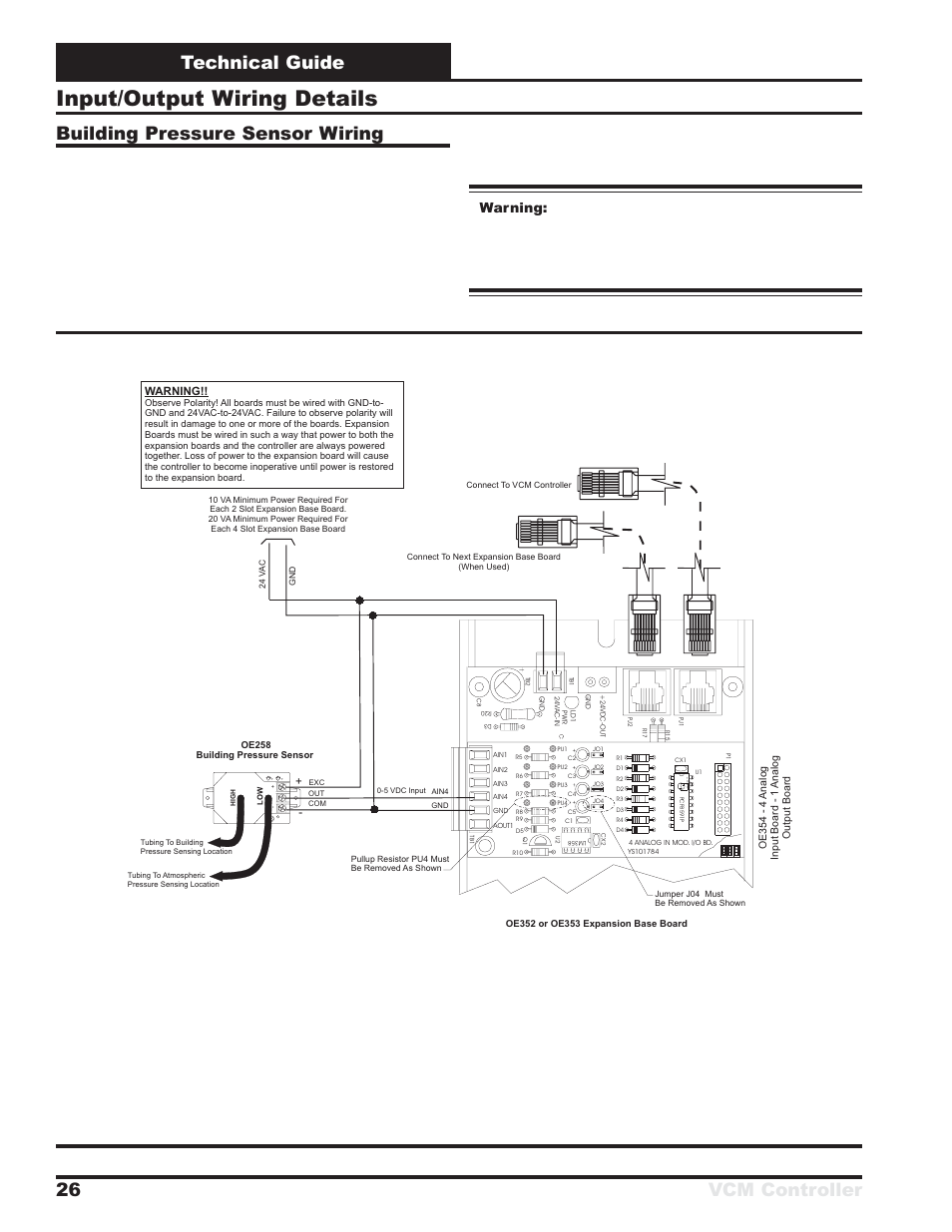 Input/output wiring details, Figure 23: building pressure sensor wiring, Philips | Orion System VCM Controller User Manual | Page 26 / 60