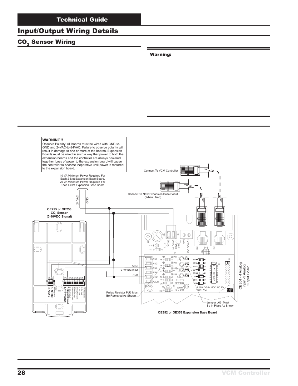 Input/output wiring details, Technical guide vcm controller 28 co, Sensor wiring | Figure 25: co, Sensors are used to sense the current co, Sensor. see figure 25 for detailed wir- ing, Sensor and the expansion board | Orion System VCM Controller User Manual | Page 28 / 60