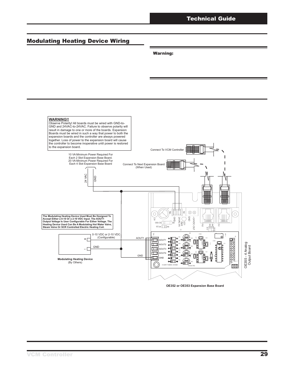 Figure 26: modulating heating device wiring, Warning | Orion System VCM Controller User Manual | Page 29 / 60