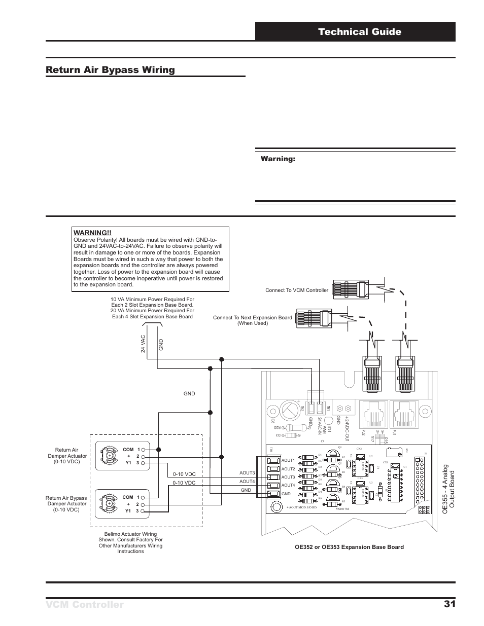 Figure 28: return air bypass wiring, Warning | Orion System VCM Controller User Manual | Page 31 / 60