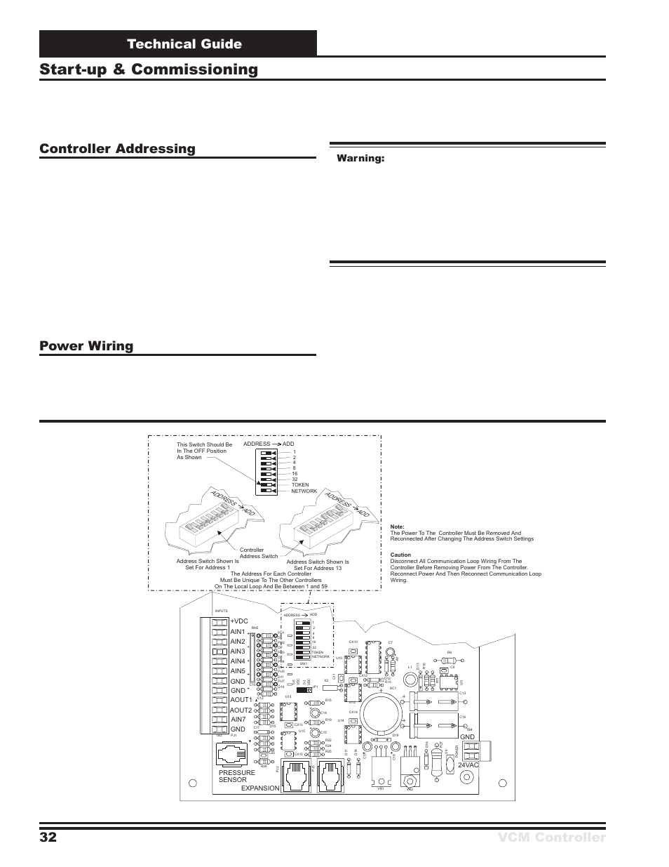 Start-up & commissioning, Technical guide vcm controller 32, Controller addressing | Power wiring, Figure 29: vcm controller address switch setting | Orion System VCM Controller User Manual | Page 32 / 60